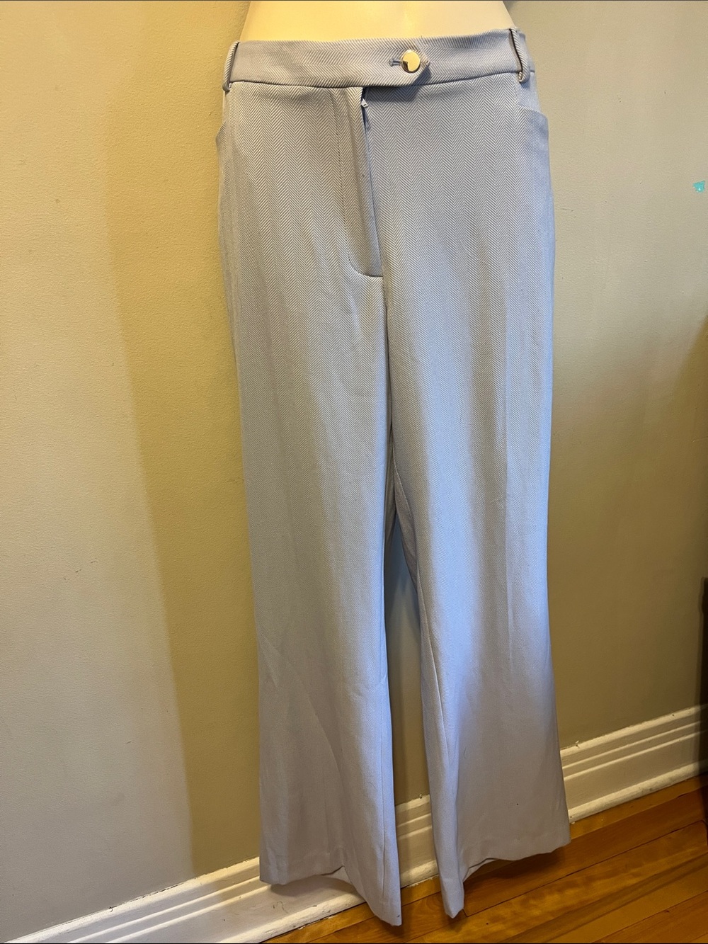 Calvin Klein Suit Modern Fit Wide Leg Trousers Light Gray Blue